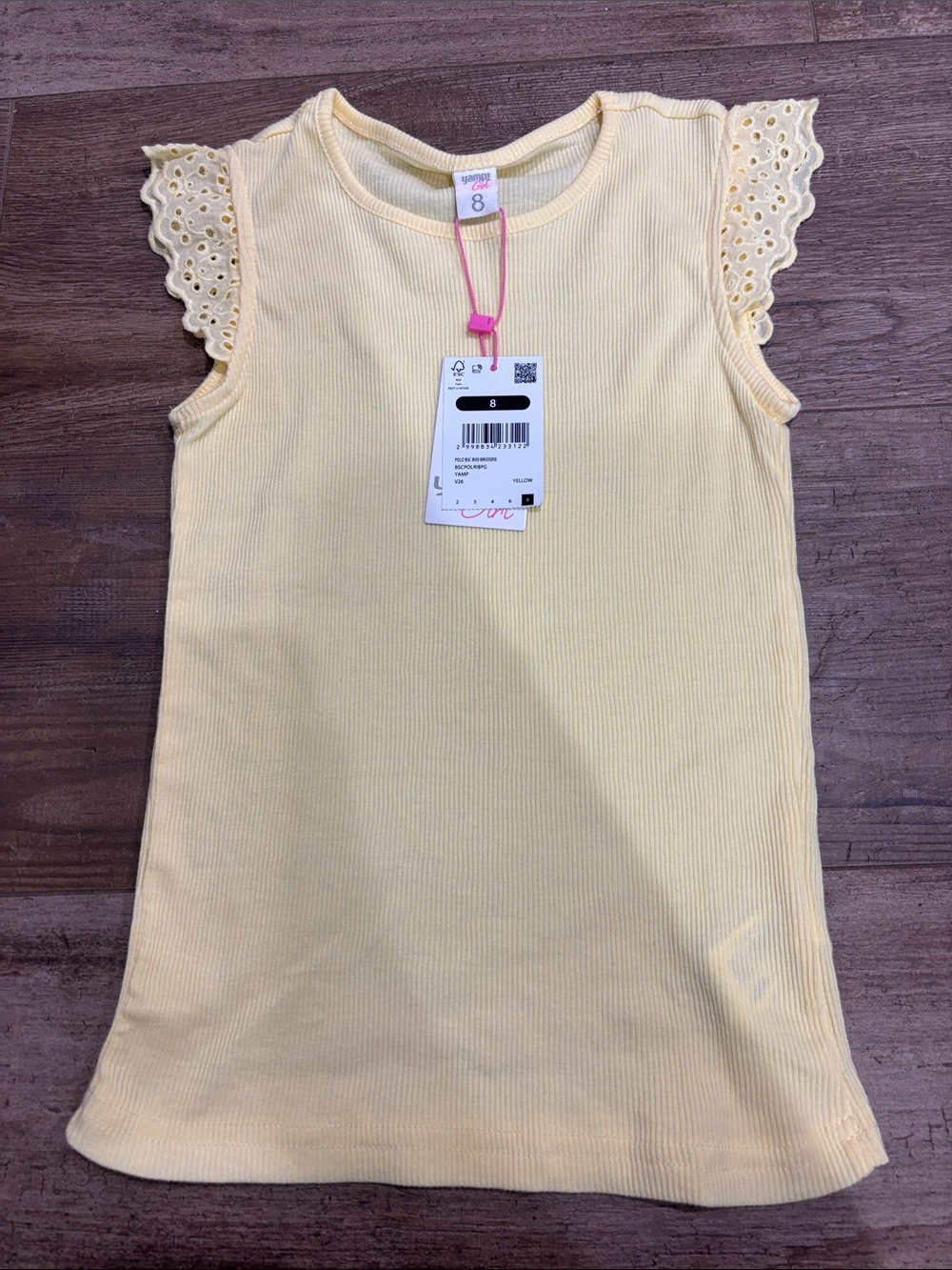 NWT Yellow Ribbed Knit tshirt with Eyelet Cap Sleeves